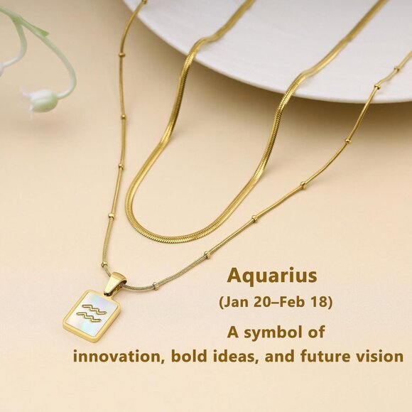 Unique Aquarius Zodiac Necklace - Gold-Plated Natural Shell with Adjustability - Picture 5 of 6